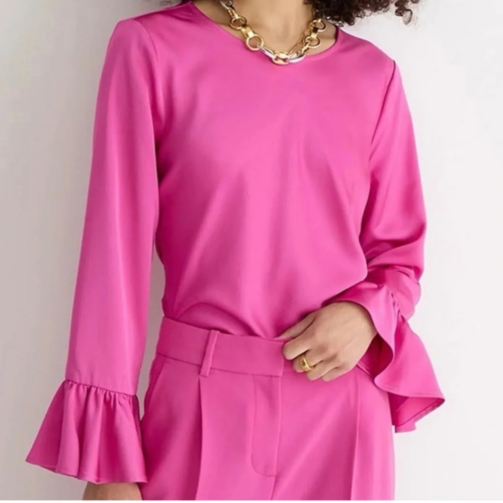 NEW JCrew Garden Blouse with Ruffled Sleeves  in Pink, Size Classic-XS - Picture 12 of 12